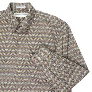 JHANE BARNES Vintage Shirt Mens Size M Geometric Brown Multicolor Woven In Japan